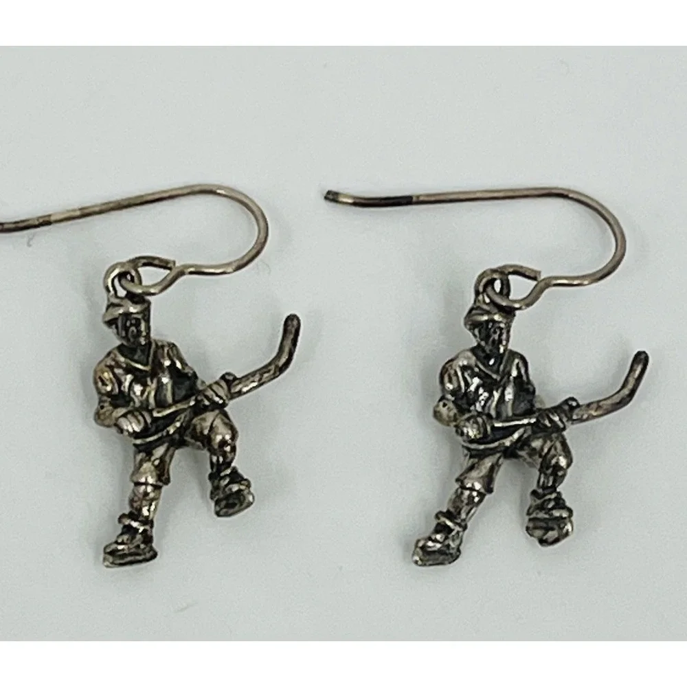 Sterling Silver Hockey Player Earrings .925 Vintage Hockey Mom Fan